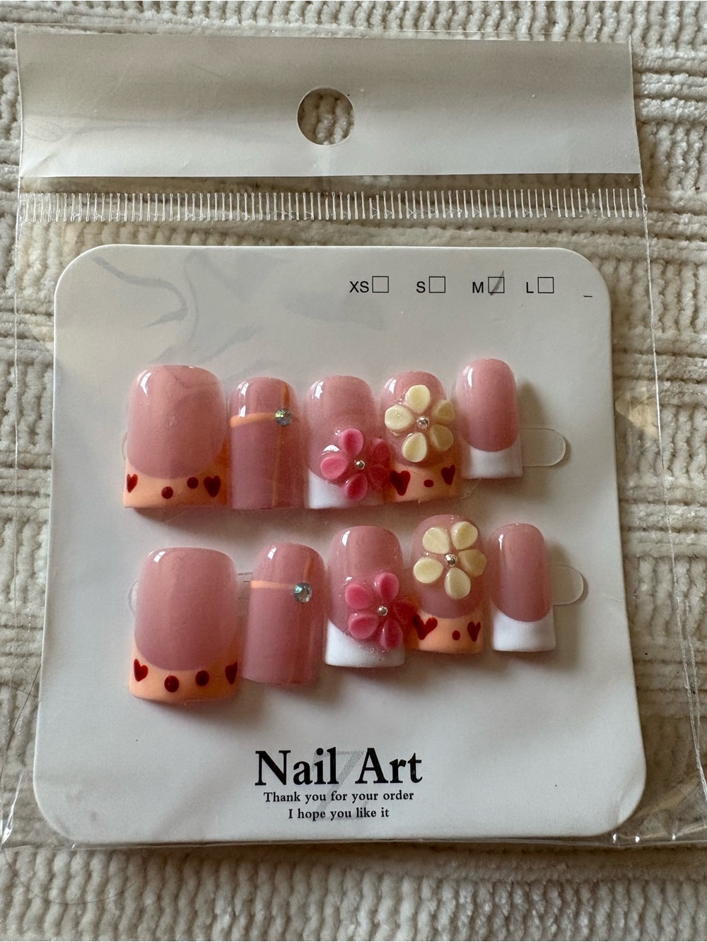 3D Pink Floral Press-On Nails Size Medium